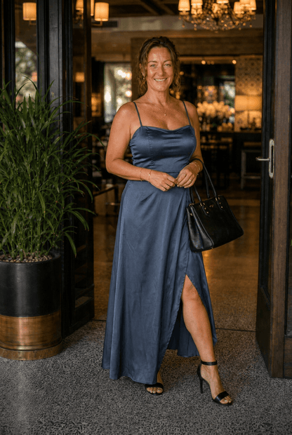Kleid Hochzeitsgast Damen Maxi | Spaghettiträger & Wickelrock