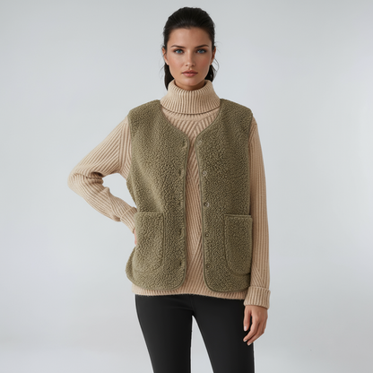 Dames Wollen Bodywarmer | Knopen en Zakken