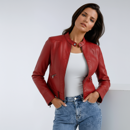 Dames leren jas – Biker Model met Rits