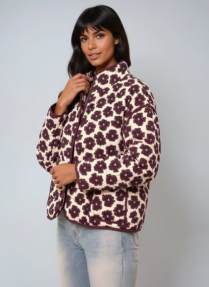 Dames Tussenjas | Bloemenprint & Knoopsluiting