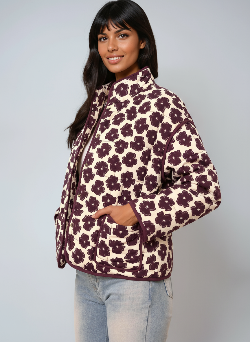 Dames Tussenjas | Bloemenprint & Knoopsluiting