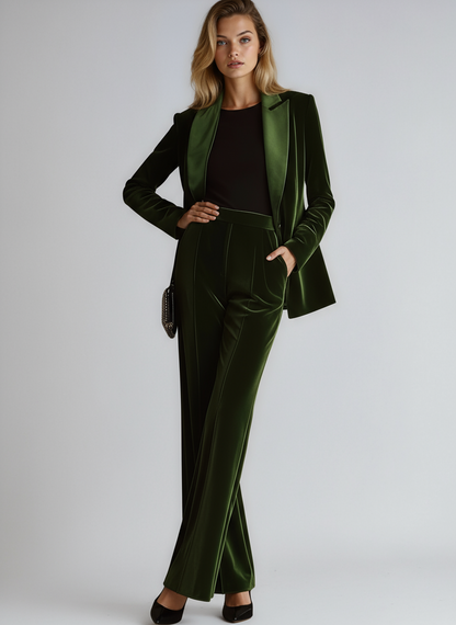 Elara Fluwelen Damespak | Blazer & Wijde Broek