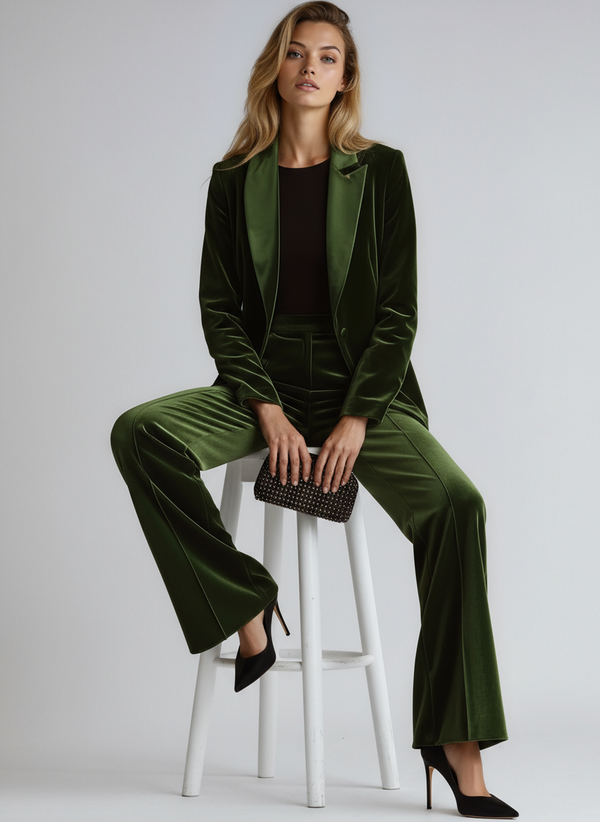 Elara Fluwelen Damespak | Blazer & Wijde Broek