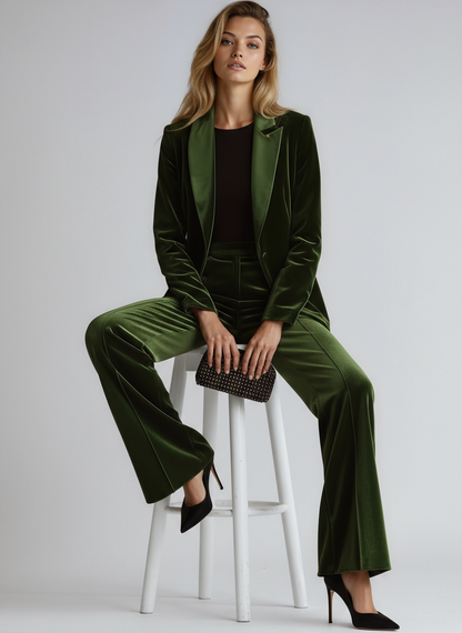 Elara Fluwelen Damespak | Blazer & Wijde Broek