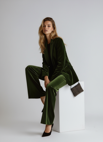 Elara Fluwelen Damespak | Blazer & Wijde Broek