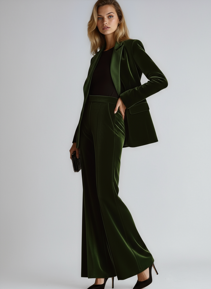 Elara Fluwelen Damespak | Blazer & Wijde Broek