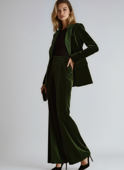 Elara Fluwelen Damespak | Blazer & Wijde Broek