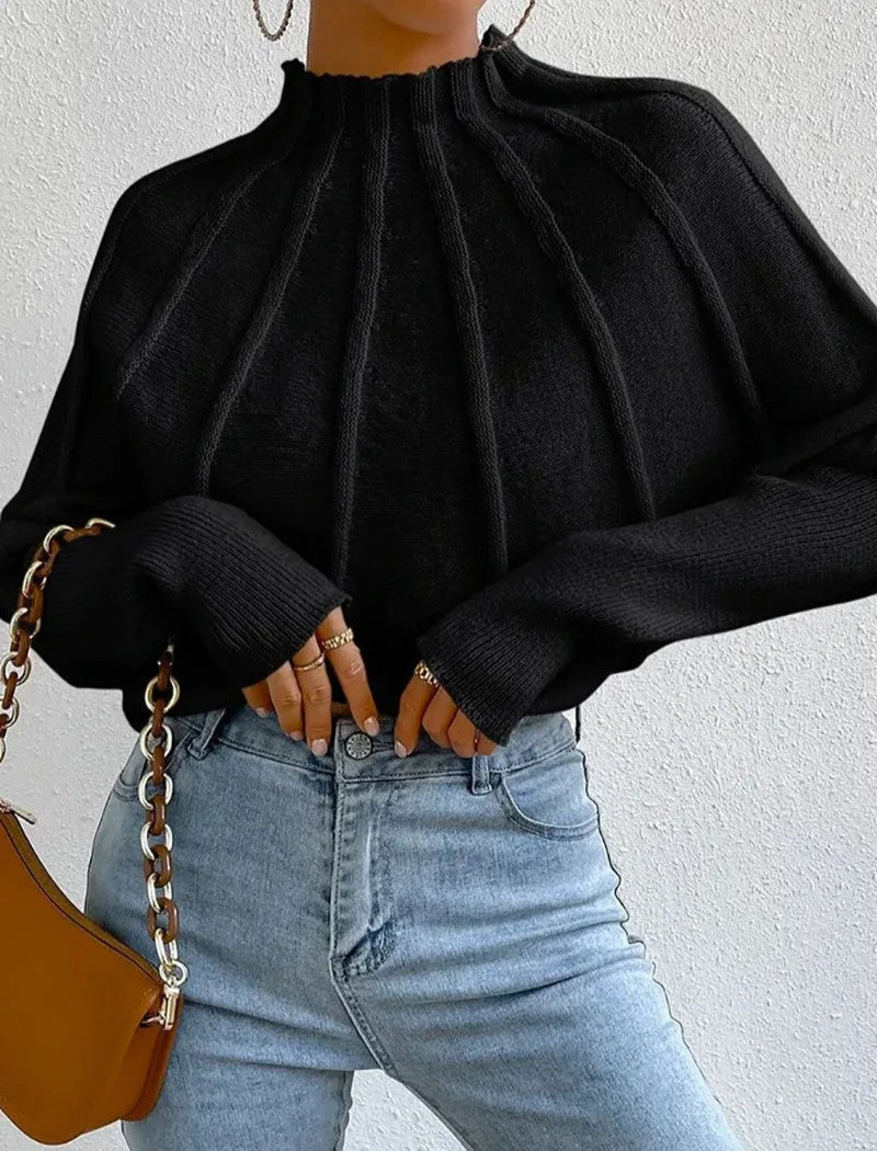 Dames trui met hoge kraag | Batwing Mouwen