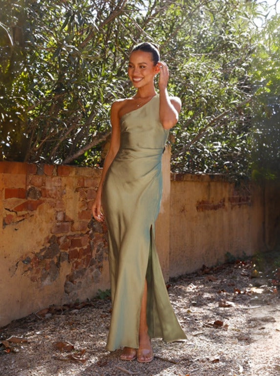 Seraphina | Satijnen One-Shoulder Maxi Jurk met Elegante Split