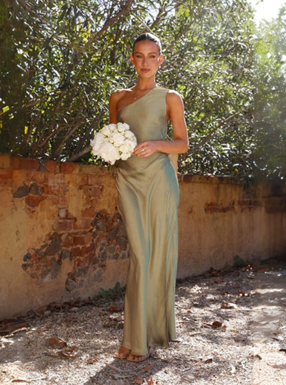 Seraphina | Satijnen One-Shoulder Maxi Jurk met Elegante Split