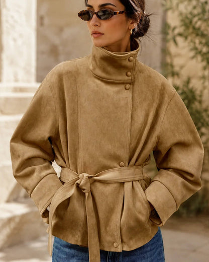 Oversized dames jas | Ceintuur & Staande Kraag