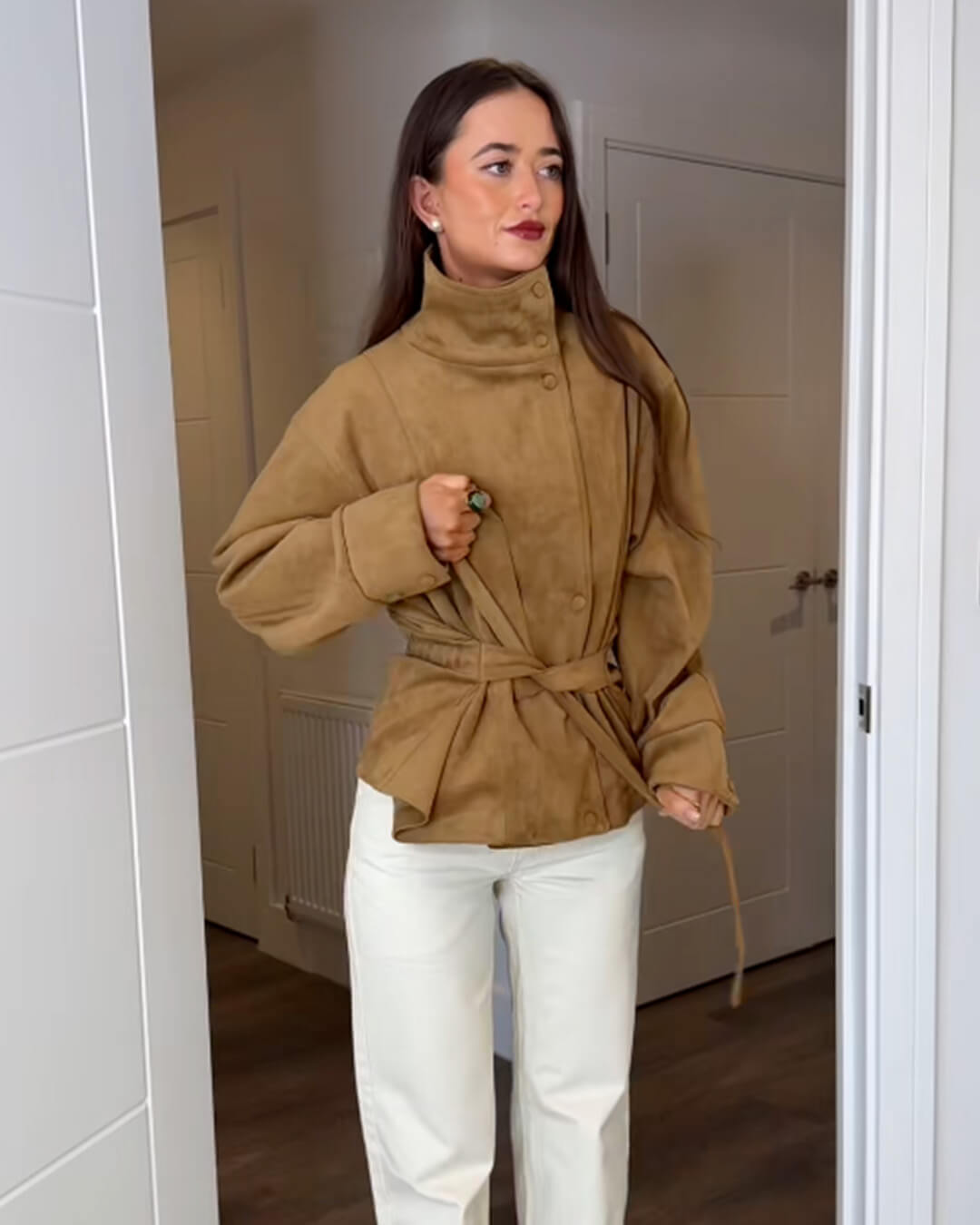 Oversized dames jas | Ceintuur & Staande Kraag