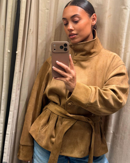 Oversized dames jas | Ceintuur & Staande Kraag