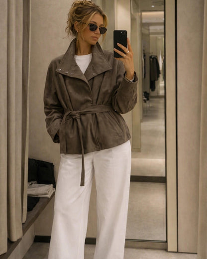 Oversized dames jas | Ceintuur & Staande Kraag