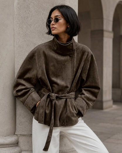 Oversized dames jas | Ceintuur & Staande Kraag