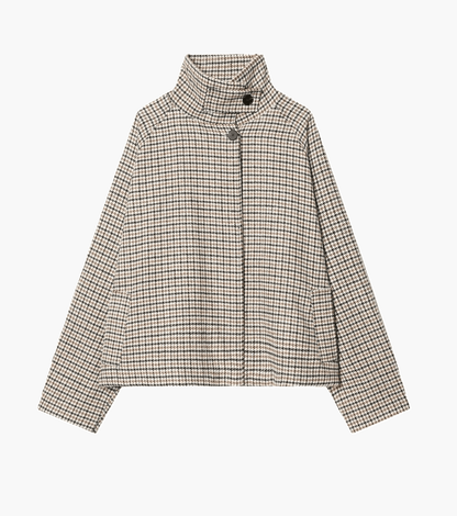 Dames cropped jas | Pied-de-poule & Hoge kraag