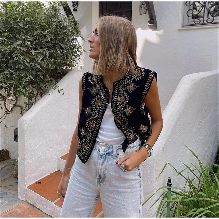 Mowa – Elegant Geborduurd Gilet voor Dames
