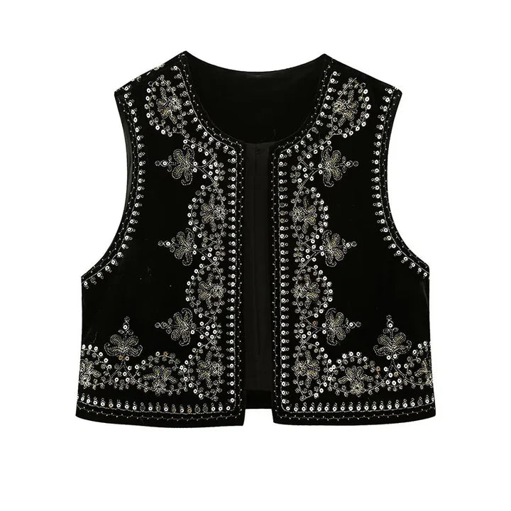 Mowa – Elegant Geborduurd Gilet voor Dames