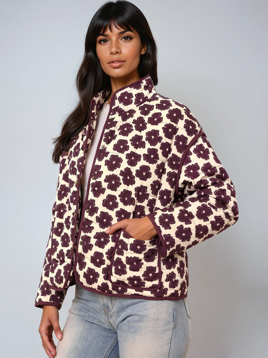 Dames Tussenjas | Bloemenprint & Knoopsluiting
