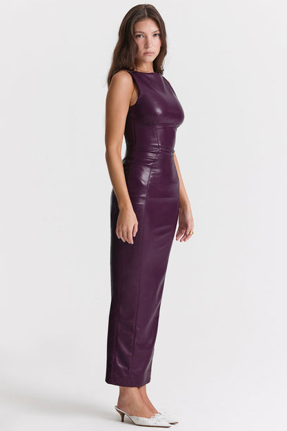 Vegan leren bodycon maxi jurk