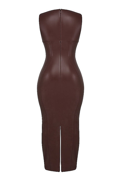 Vegan leren bodycon maxi jurk