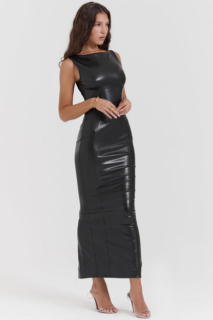 Vegan leren bodycon maxi jurk
