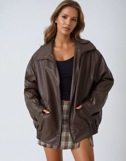 Dames Leren Jas – Oversized Model