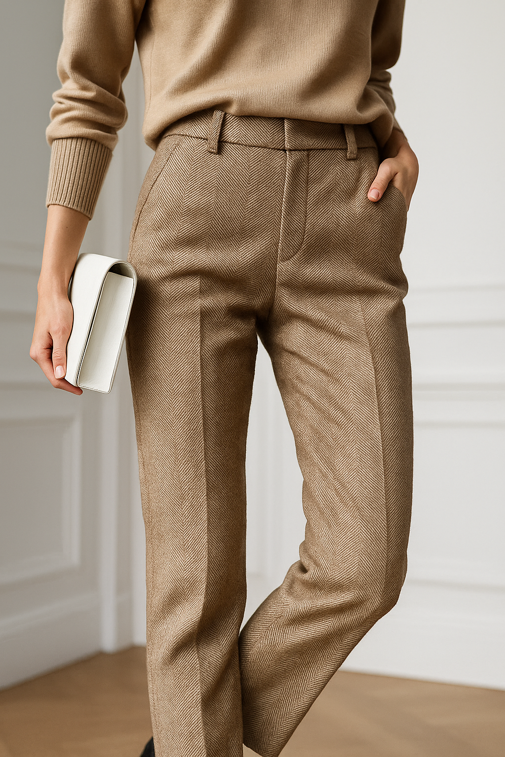 Dames Pantalon | Wolmix Broek met Hoge Taille