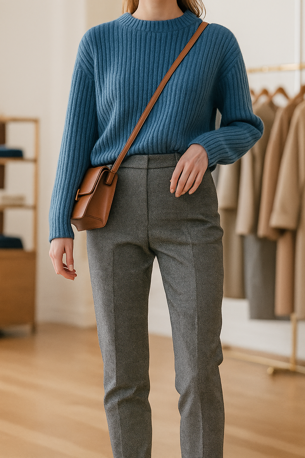 Dames Pantalon | Wolmix Broek met Hoge Taille