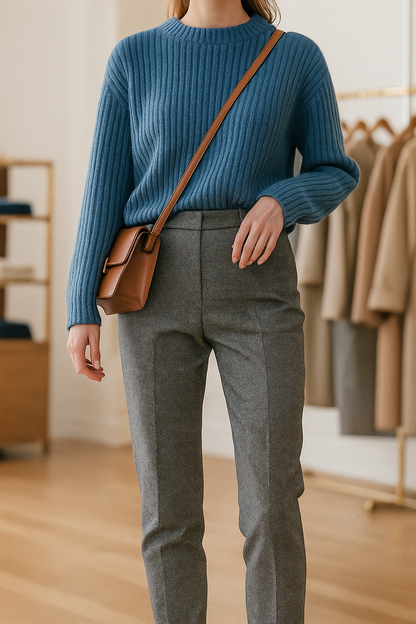 Dames Pantalon | Wolmix Broek met Hoge Taille