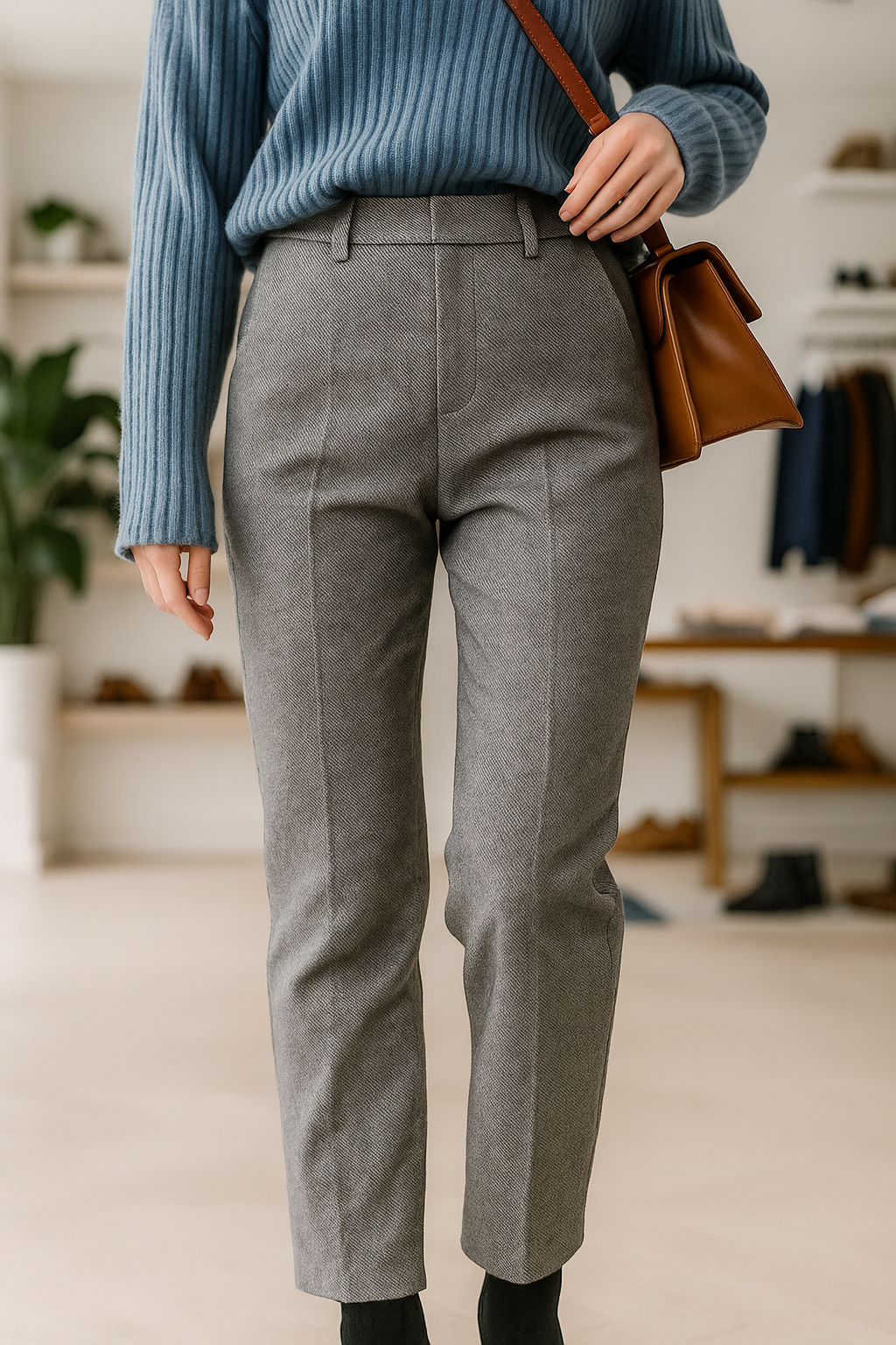 Dames Pantalon | Wolmix Broek met Hoge Taille