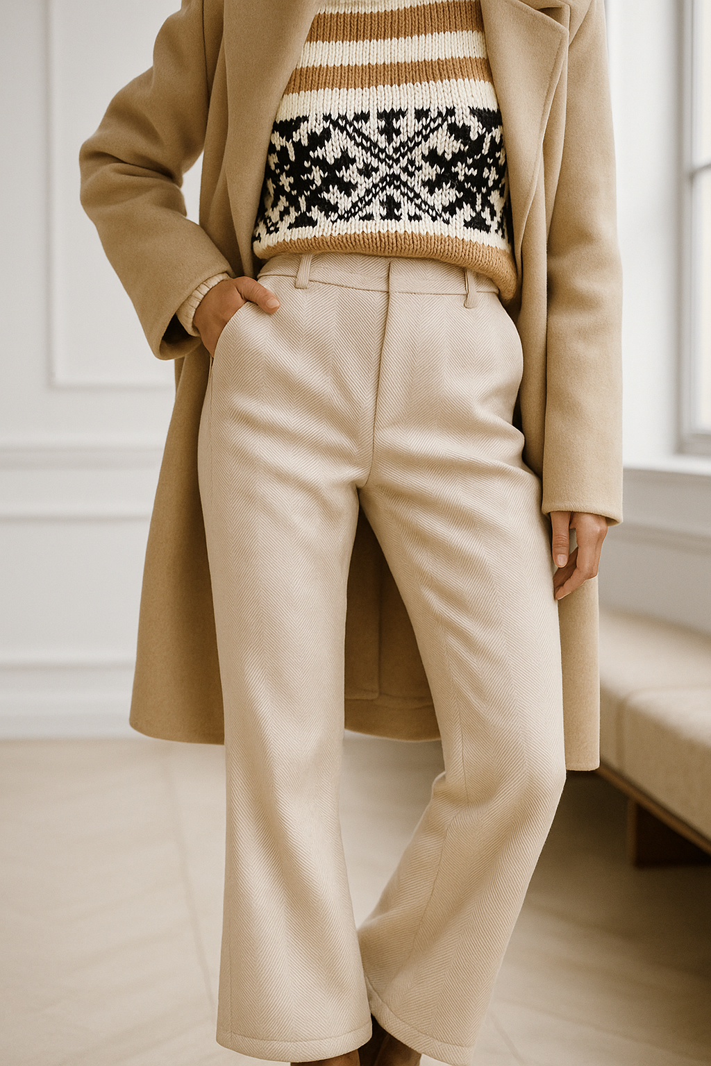 Dames Pantalon | Wolmix Broek met Hoge Taille